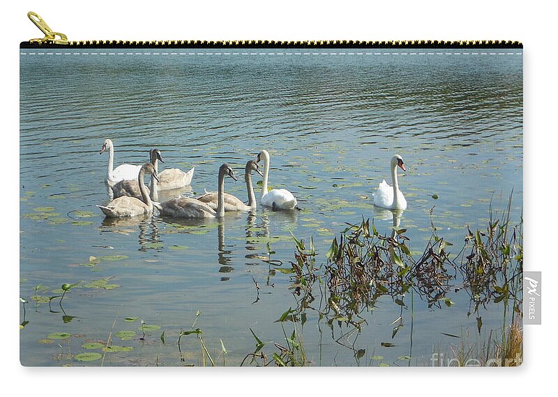 Family Of Swans Zip Pouch featuring the photograph Family of Swans by Rockin Docks Deluxephotos