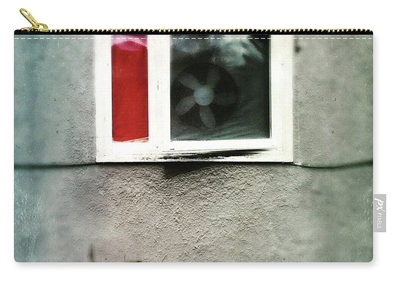 Minimalist Zip Pouch featuring the photograph Fan. #windowfan #red #tintype #minimal by Ginger Oppenheimer