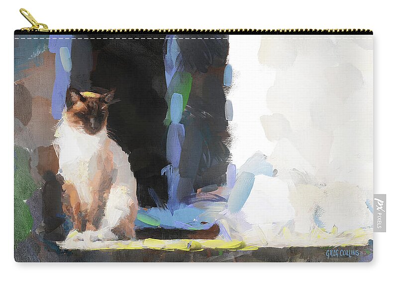 Cat Zip Pouch featuring the painting Fancy Free by Greg Collins