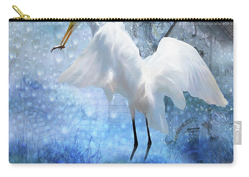 Egret Bird Zip Pouch featuring the digital art Fantasy by Don Schiffner