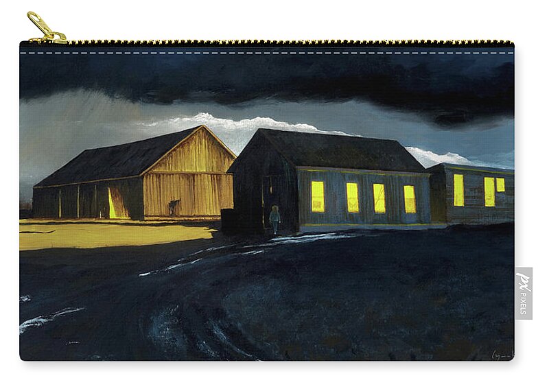 Storm Zip Pouch featuring the painting Farm Yard with Moonlight and Rain by Lynn Hansen