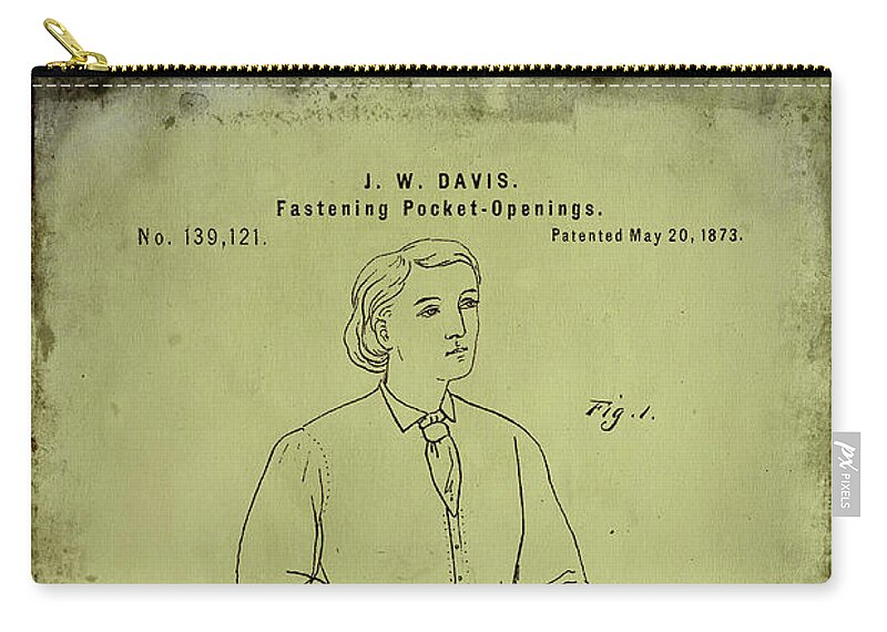 Patent Zip Pouch featuring the mixed media Fastening Pocket Openings Patent Drawing 1e by Brian Reaves