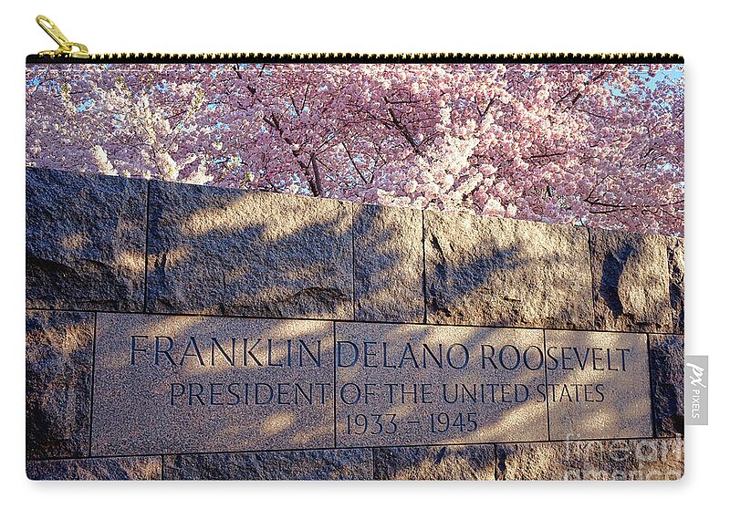 American Zip Pouch featuring the photograph FDR Memorial Marker in Washington D.C. by Olivier Le Queinec