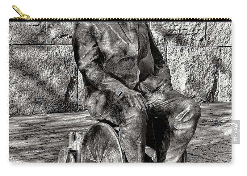 Fdr Zip Pouch featuring the photograph FDR Memorial Sculpture in Wheelchair by Olivier Le Queinec