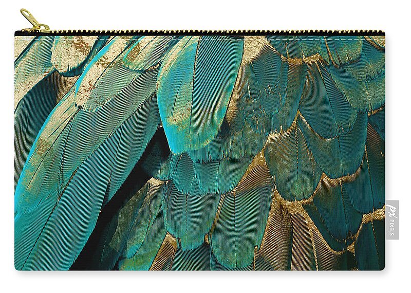Feathers Zip Pouch featuring the painting Feather Glitter Turquoise by Mindy Sommers