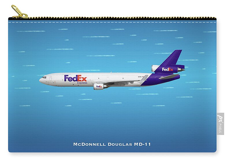 Fedex Zip Pouch featuring the digital art FedEx McDonnell Douglas MD-11 by Airpower Art
