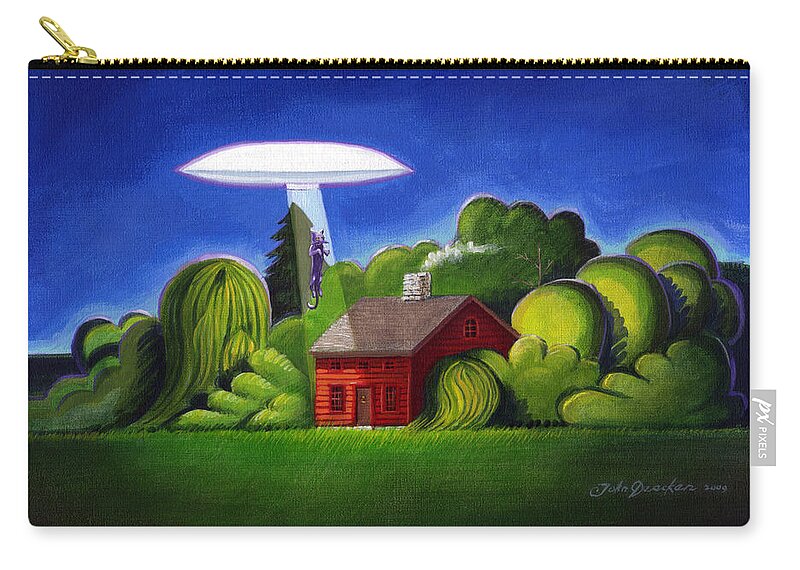 Deecken Zip Pouch featuring the painting Feline UFO Abduction by John Deecken