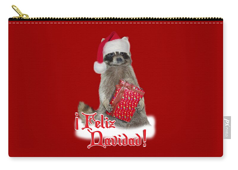 Feliz Navidad Zip Pouch featuring the digital art Feliz Navidad - Raccoon by Gravityx9 Designs