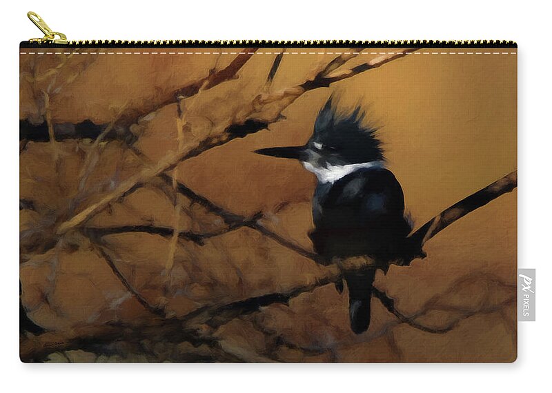 Belted Kingfisher Zip Pouch featuring the digital art Female Belted Kingfisher 2 by Ernest Echols