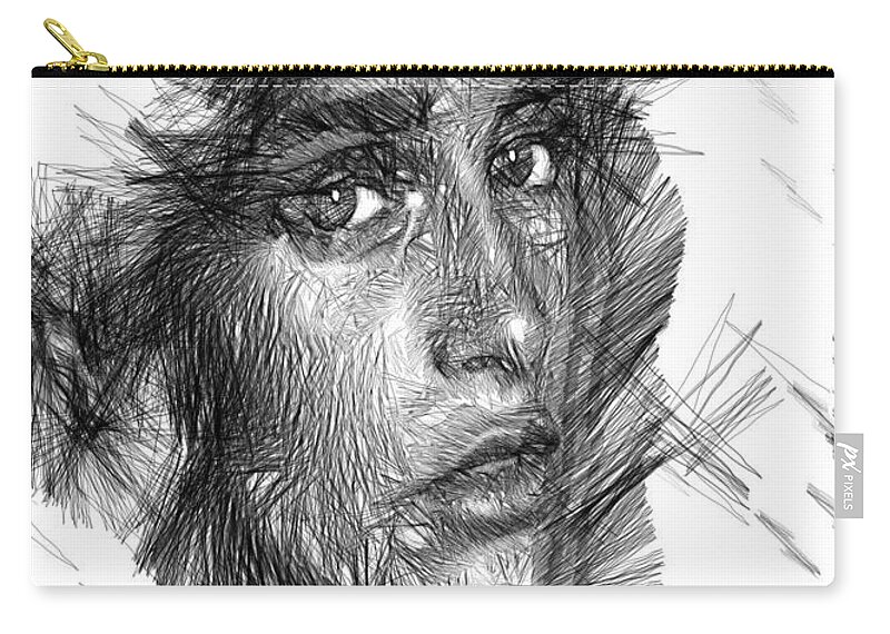 Rafael Salazar Zip Pouch featuring the digital art Female Sketch in Black and White by Rafael Salazar