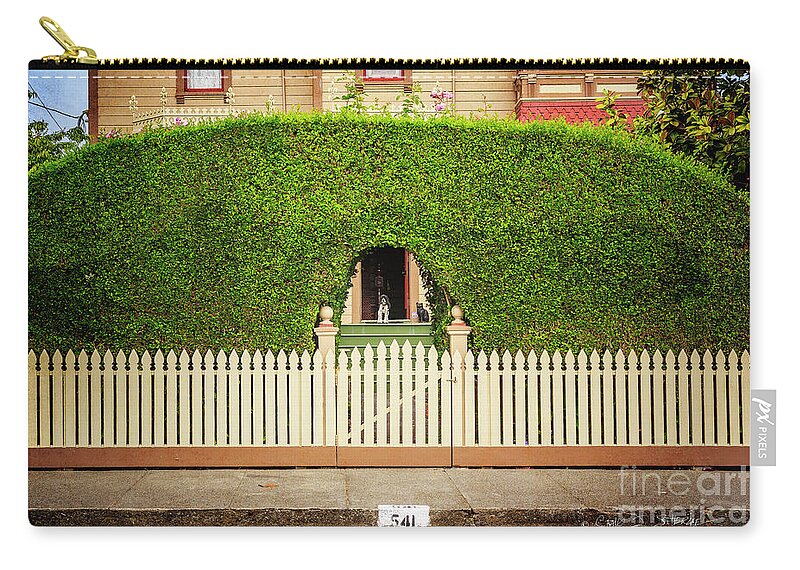 American Carry-all Pouch featuring the photograph Fence, Hedge, Dog and Cat by Craig J Satterlee