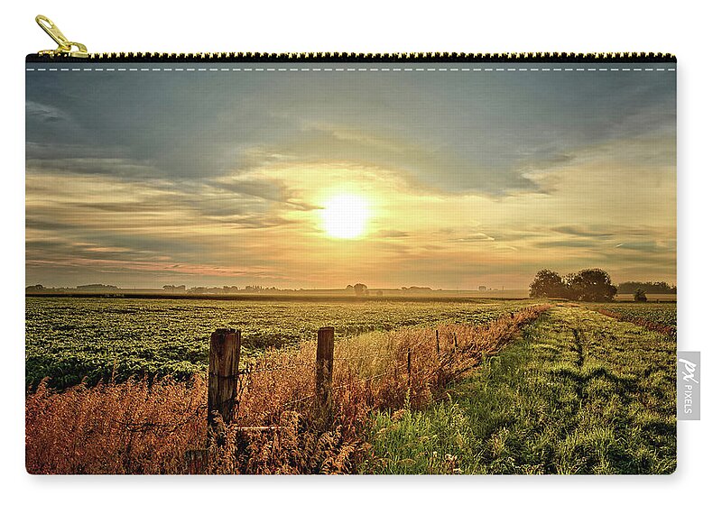 Sunrise Zip Pouch featuring the photograph Fence Line Sunrise by Bonfire Photography