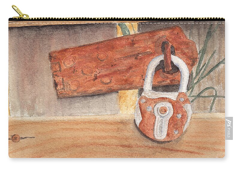 Fence Zip Pouch featuring the painting Fence Lock by Ken Powers