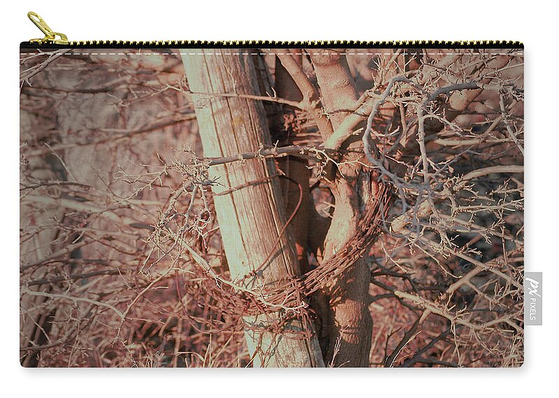 Fence Carry-all Pouch featuring the photograph Fence Post Buddy by Troy Stapek