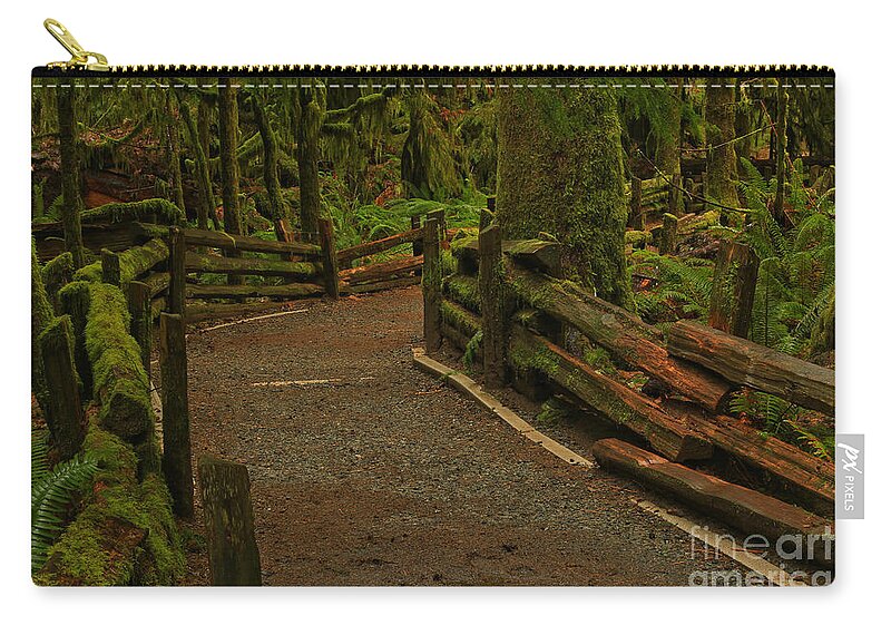Cathedral Grove Zip Pouch featuring the photograph Fence Through The Forest by Adam Jewell