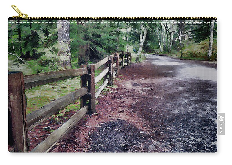Wooden Fence Zip Pouch featuring the digital art Fences In The Wilderness by Leslie Montgomery
