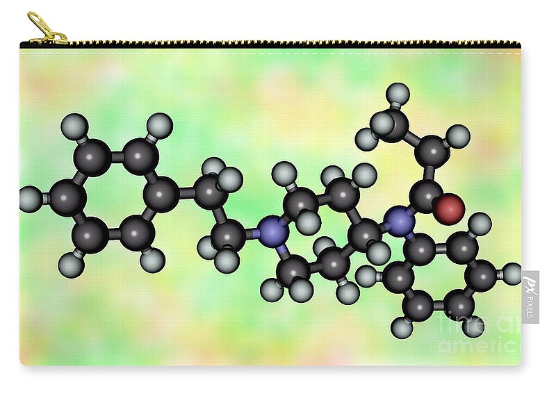 Fentanyl Carry-all Pouch featuring the photograph Fentanyl, Molecular Model by Scimat