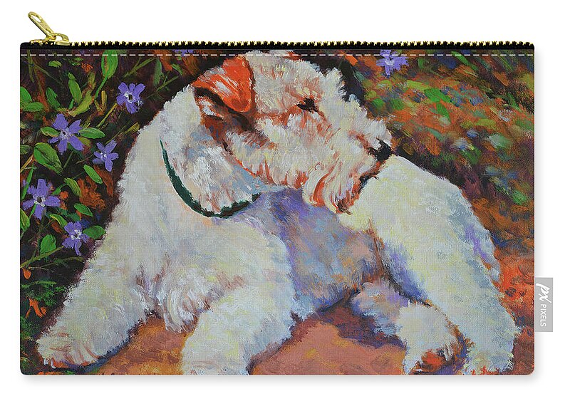 Pet Zip Pouch featuring the painting Fergie Among The Violets by Keith Burgess