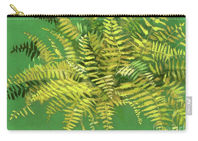 Fern Leaf Zip Pouch featuring the painting Fern, green and yellow version by Julia Khoroshikh