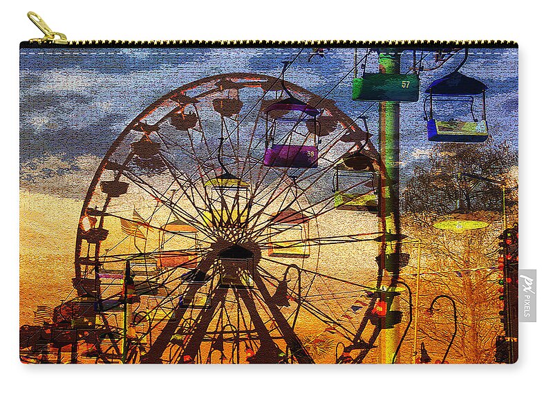 Ferris Wheel Zip Pouch featuring the digital art Ferris at dusk by David Lee Thompson