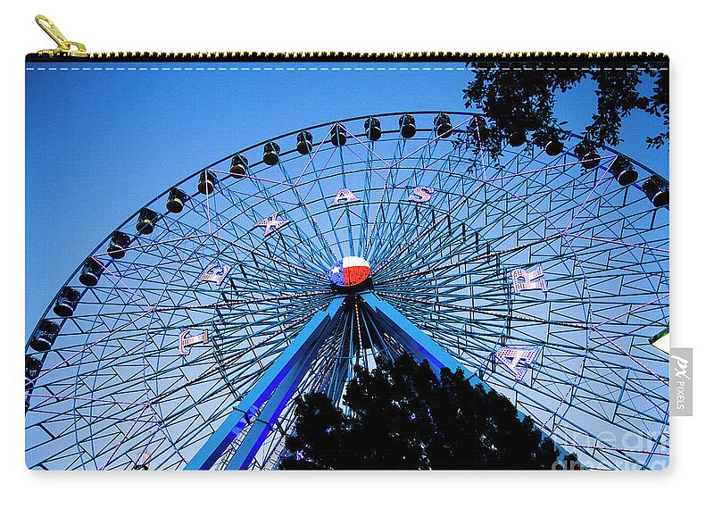 State Fair Of Texas Zip Pouch featuring the photograph Ferris Wheel at Dusk, The State Fair of Texas by Greg Kopriva