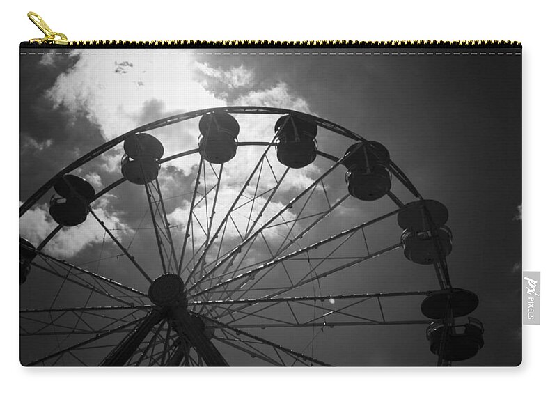 Ferris Wheel Zip Pouch featuring the photograph Ferris Wheel BW by Debra Forand