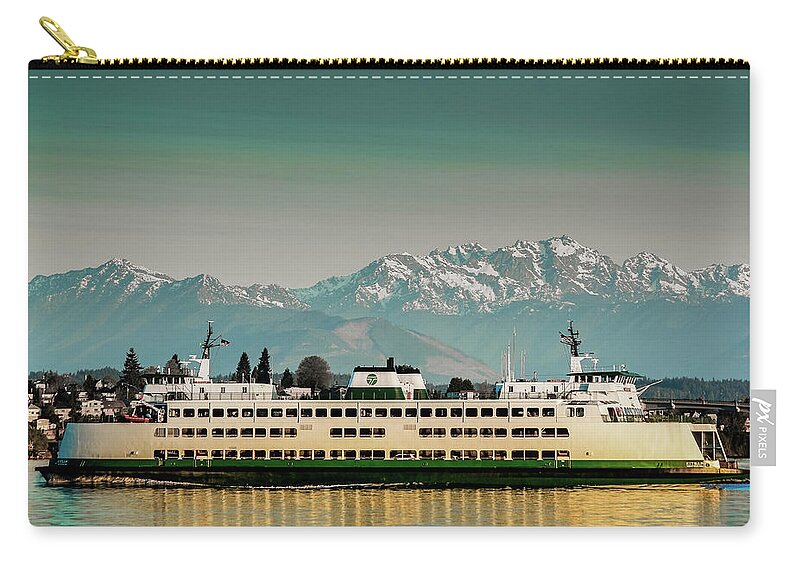 Olympic Mountains Zip Pouch featuring the photograph Ferry Kitsap with Olympic Mountains by E Faithe Lester