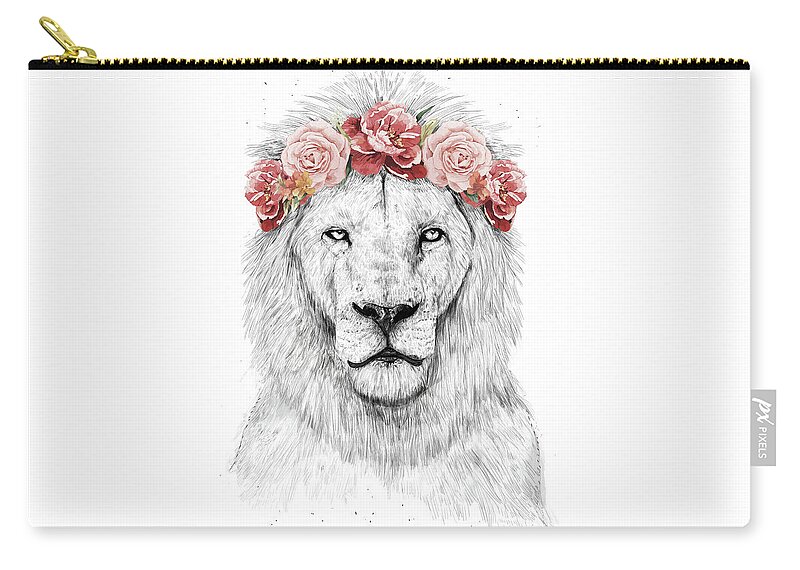 Lion Zip Pouch featuring the drawing Festival lion by Balazs Solti