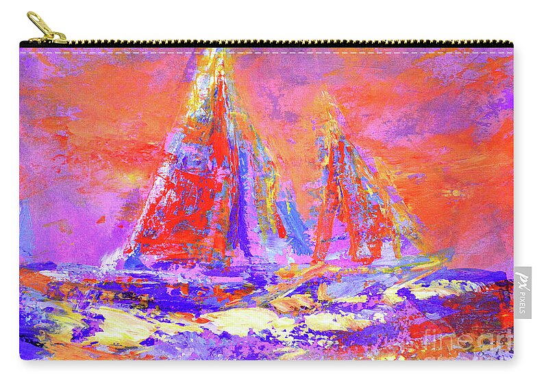 Sailboat Prints Zip Pouch featuring the painting Festive Sailboats 11-28-16 by Julianne Felton