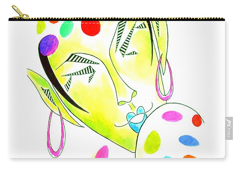 Fairy Zip Pouch featuring the painting Fey -- the original -- Fantasy Elf Portrait with Polka Dots by Jayne Somogy