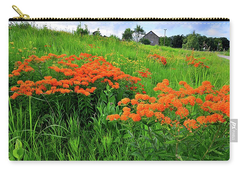 Glacial Park Zip Pouch featuring the photograph Field of Butterfly Milkweed in Glacial Park by Ray Mathis
