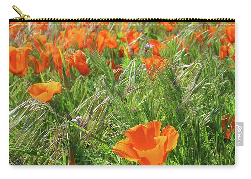 Poppies Zip Pouch featuring the mixed media Field of Orange Poppies- Art by Linda Woods by Linda Woods