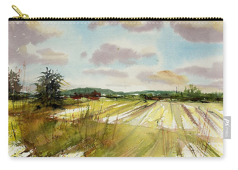 Landscape Zip Pouch featuring the painting Field on the Lane by Judith Levins