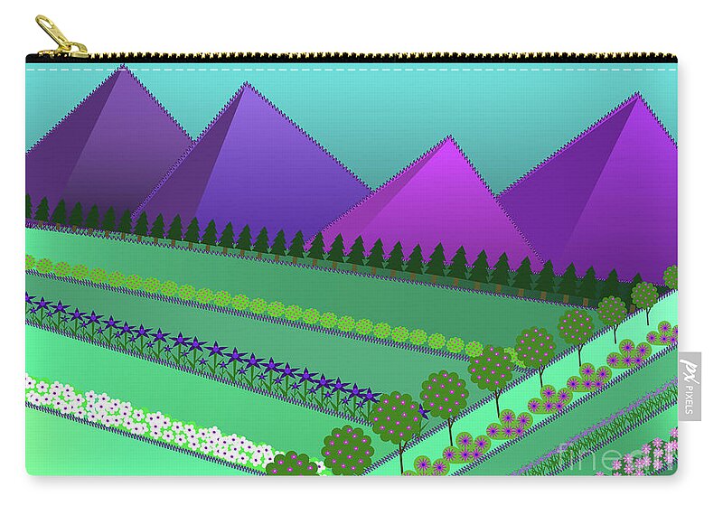 Fields Of Dreams Zip Pouch featuring the digital art Fields of Dreams and Mountains by Barefoot Bodeez Art