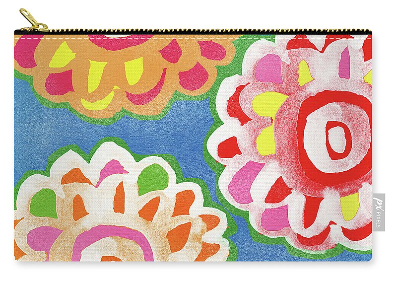 Flowers Carry-all Pouch featuring the mixed media Fiesta Floral 3- Art by Linda Woods by Linda Woods