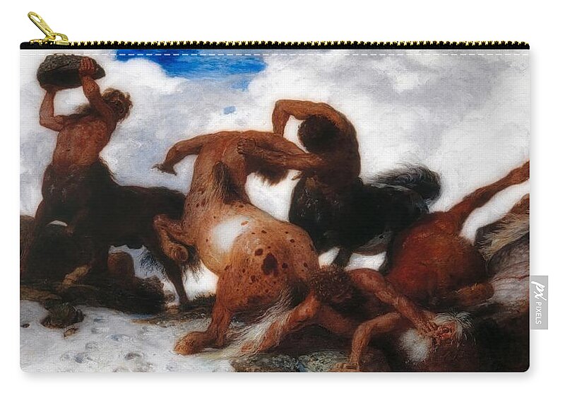 Painting Zip Pouch featuring the painting Fight Of The Centaurs by Mountain Dreams