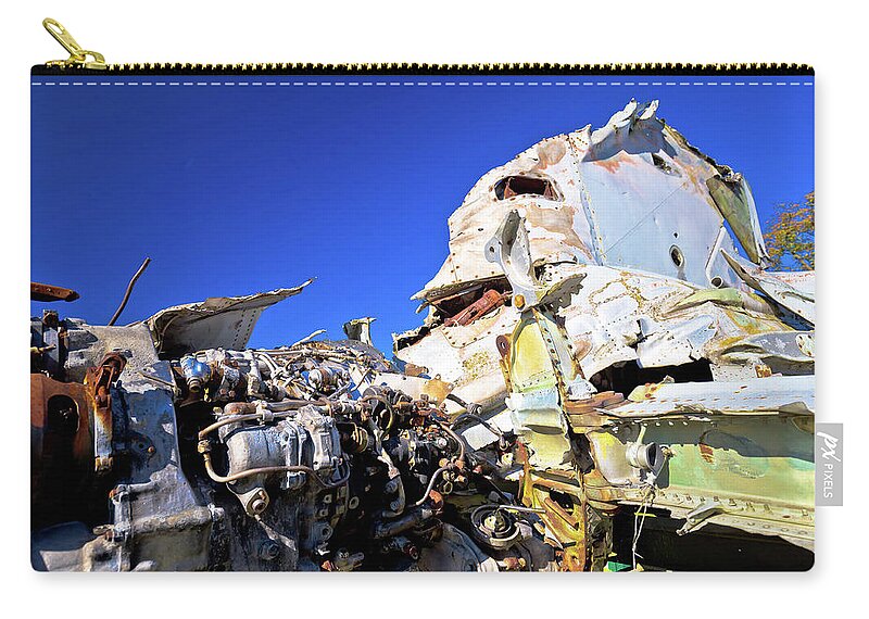 Wreck Zip Pouch featuring the photograph Fighter jet airplane wreck view by Brch Photography