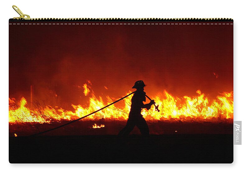 Fire Zip Pouch featuring the digital art Fighting the Fire by Linda Unger
