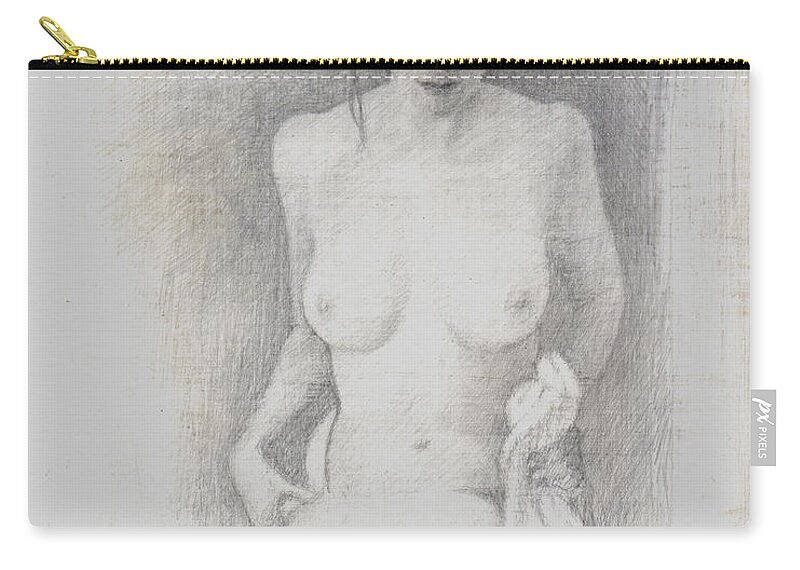 Breasts Carry-all Pouch featuring the drawing Figure Study 6 by David Ladmore