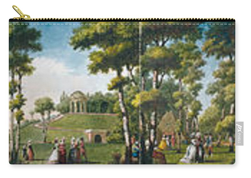Louis Carrogis Carmontelle Zip Pouch featuring the painting Figures Walking in a Parkland by Louis Carrogis Carmontelle