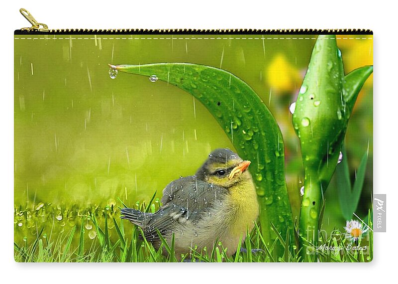 Baby Bird Zip Pouch featuring the mixed media Finding Shelter by Morag Bates