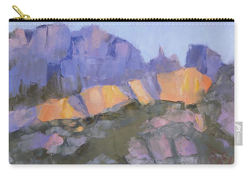 Landscape Zip Pouch featuring the painting Finger Rock by Susan Woodward