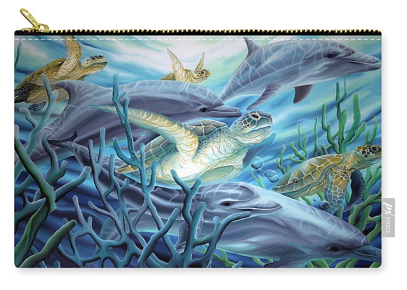 Sea Turtle Zip Pouch featuring the painting Fins and Flippers by William Love
