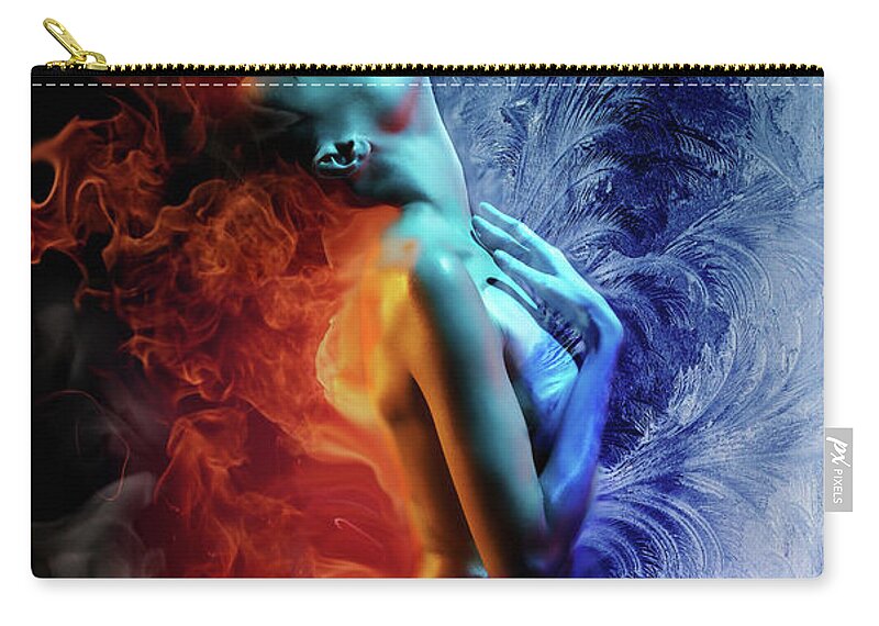 Fire And Ice Carry-all Pouch featuring the digital art Fire and Ice by Lilia D