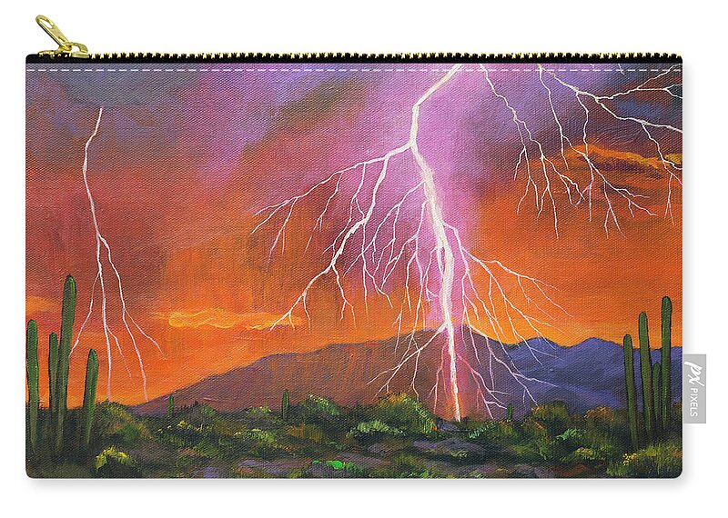 Arizona Zip Pouch featuring the painting Fire in the Sky by Johnathan Harris