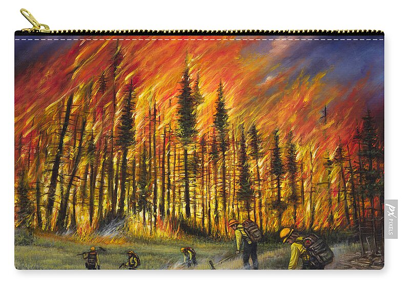 Fire Zip Pouch featuring the painting Fire Line 1 by Ricardo Chavez-Mendez