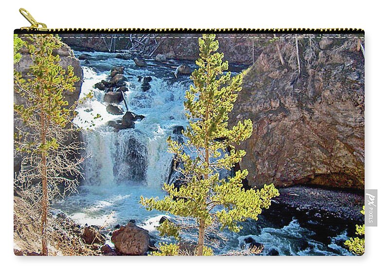 Firehole Canyon Falls In Yellowstone National Park Zip Pouch featuring the photograph Firehole Canyon Falls in Yellowstone National Park, Wyoming by Ruth Hager
