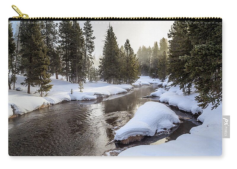 Landscape Zip Pouch featuring the photograph Firehole River by Robert Caddy