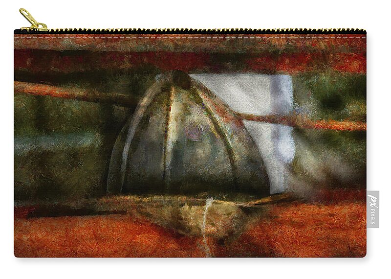 Savad Zip Pouch featuring the photograph Fireman - Leather Head by Mike Savad