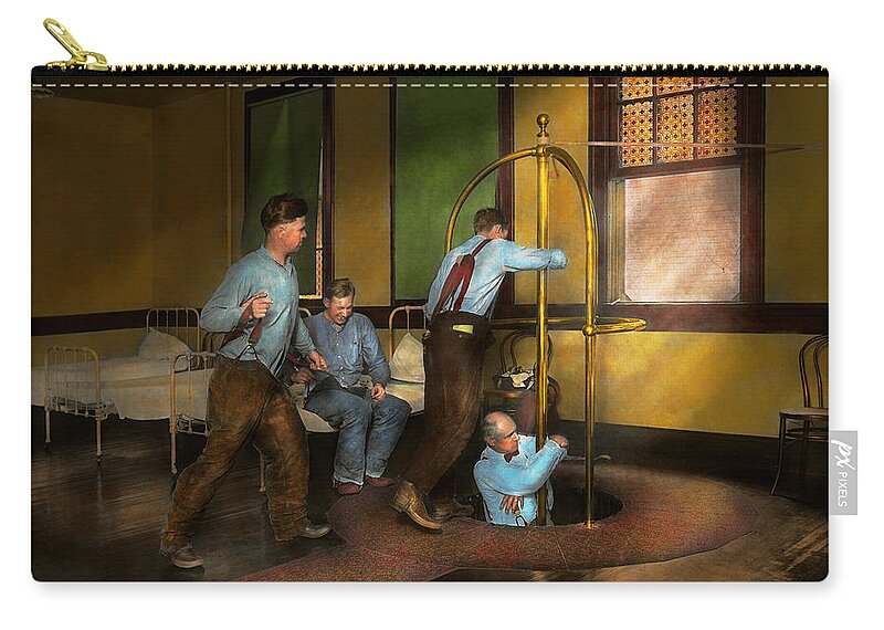 Emergency Zip Pouch featuring the photograph Fireman - The firebell rings 1922 by Mike Savad